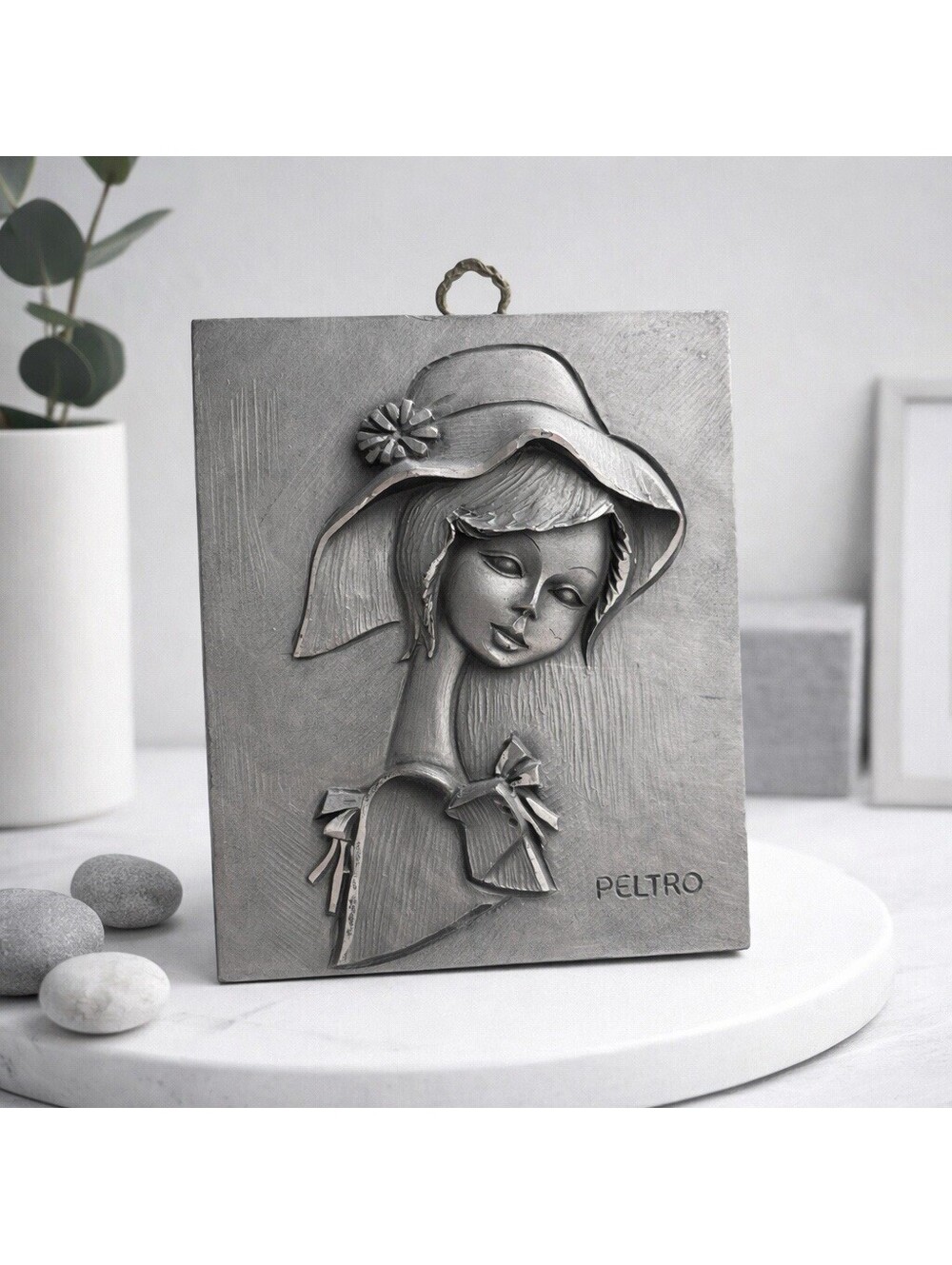 Vintage Peltro Pewter Italy Lady Wall